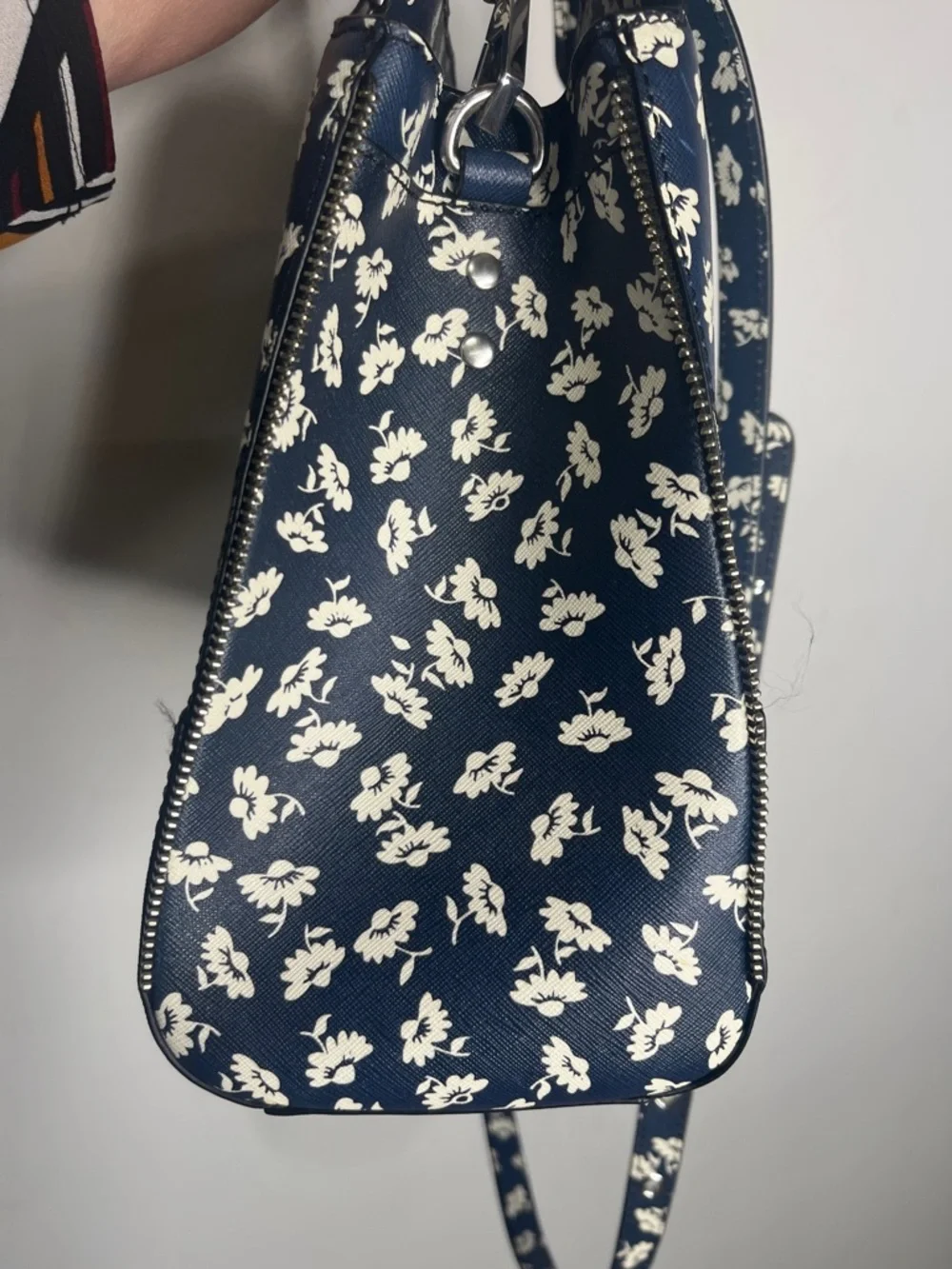 Rebecca Minkoff Amorous Satchel Crossbody Tote NavyWhite Floral Saffiano Leather - Picture 2 of 11